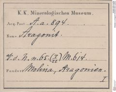 Etiketten zu Aragonit (NHMW-MIN-Aa894)